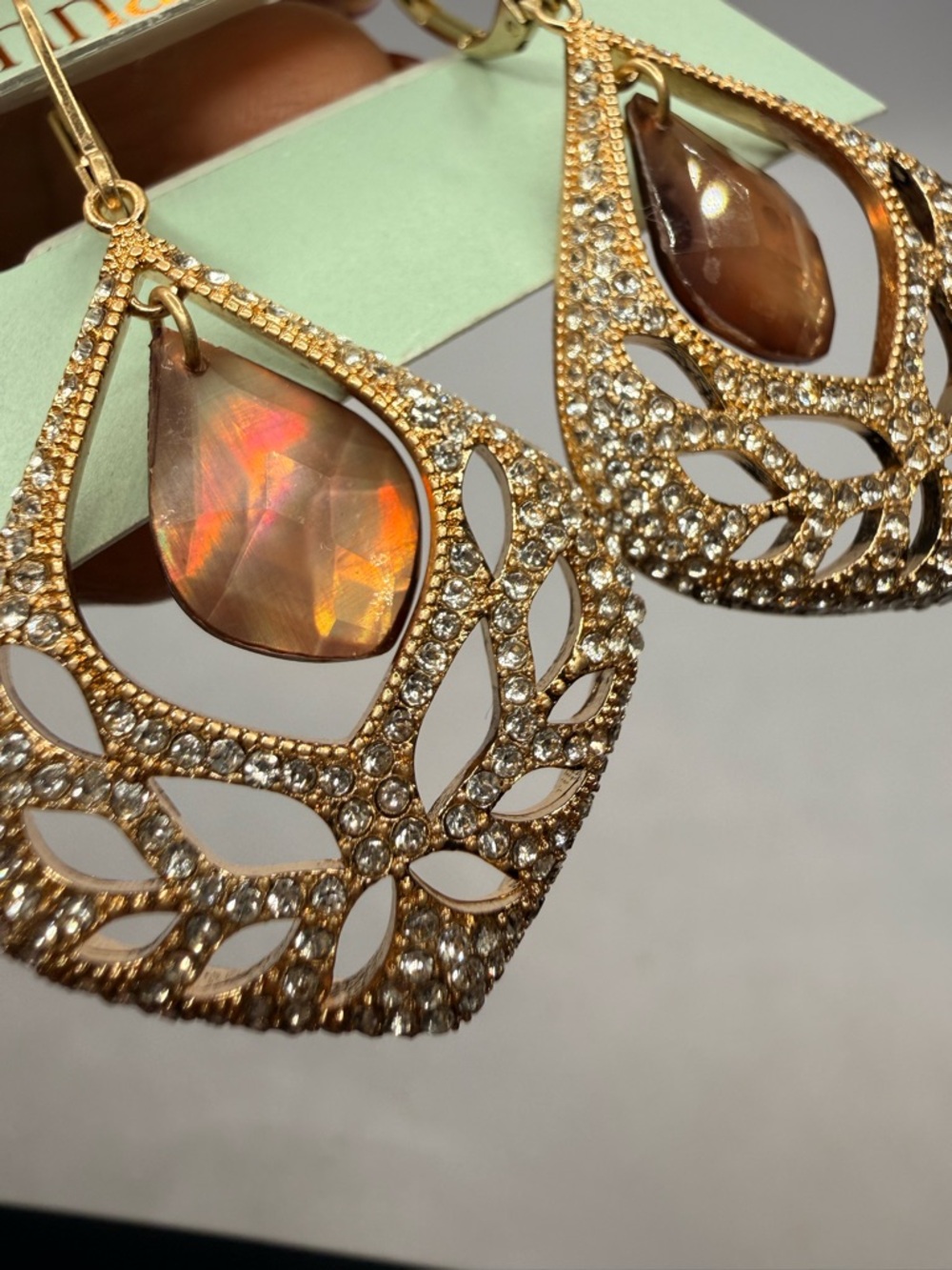 lonna & lilly Gold Teardrop Earrings with Amber Stones and Crystal Accents - Picture 5 of 5